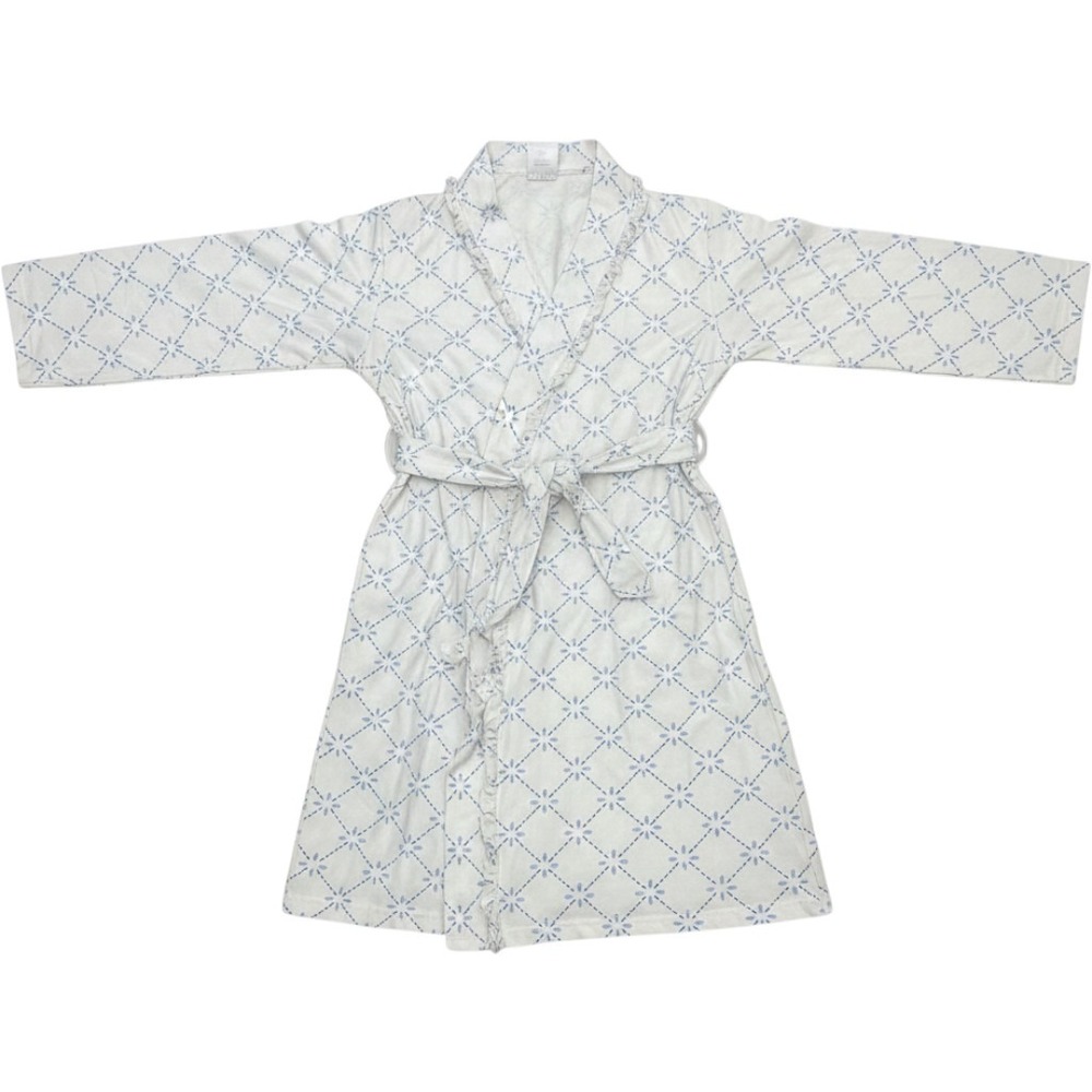 Classic Whimsy Robe Women Medium White Blue Floral Lattice Ruffle Loungewear